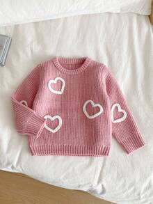 SHEIN Vintaside Kids 女婴粉色刺绣套头毛衣，适合春秋季穿着，冬季可作内搭。精致的蝴蝶结刺绣增添可爱俏皮的魅力。适合家庭聚会、万圣节、新年、感恩节、圣诞节、复活节、国庆节、派对、除夕夜等场合。 - 藕粉色 - 查看 6