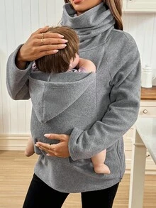 SHEIN Fall Clothes,Autumn Clothes,Maternity Autumn/Winter Clothes Maternity 3-In-1 Maternity Thick Double Layer Long Sleeve Loose Casual Hooded Jacket