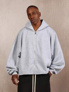 SUMWON Premium Heavyweight Full Zip Hoodie With Split Pockets Plain - Grey - View 5