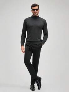 Officeau Pantaloni eleganti classici da uomo, pantaloni casual eleganti con elastico di colore unito, stile di lusso elegante per primavera/estate, affari formali, autunno, inverno