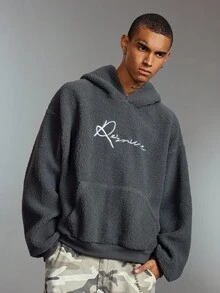 ROMWE MEN Street Life Men's Letter Embroidery Drop Shoulder Long Sleeve Sweatshirt, Autumn/Winter - Purple - View 4