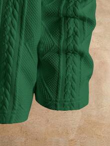 Manfinity NXTstreet 男士圆领针织休闲长袖 T 恤，适合日常穿着绿色毛衣男士绿色针织毛衣男士男士绿色粗针织毛衣男士纹理毛衣绿色长袖毛衣男士男士绿色长袖毛衣纹理绿色毛衣，适合秋季 - 墨綠色 - 查看 4