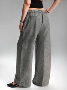 LYSMO Plus Size Women's Casual Floral Sheer Overlay Wide Leg Baggy Pants, Autumn/Winter