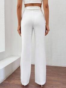 EURMUSE Women's Straight-Leg Suit Pants With Pockets - White - View 2