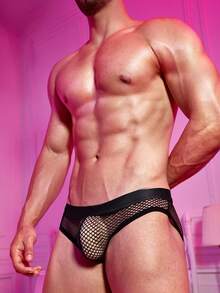 SHEIN 大码男士纯色镂空性感内裤 - 黑色 - 查看 5