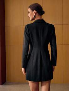 MOTF PREMIUM 秋冬款结构化单纽扣撞色褶饰短裙 - 黑色 - 查看 3