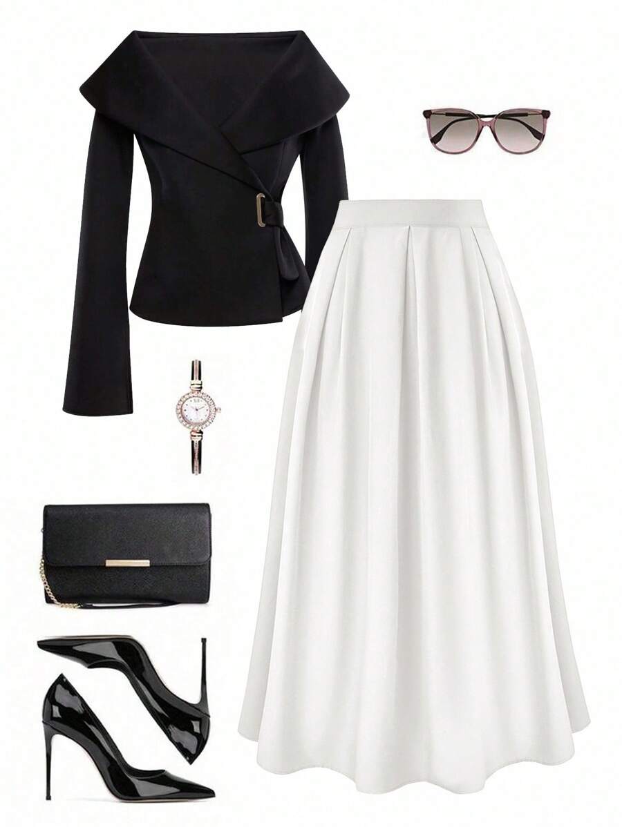 GlowEve Women's Elegant High-Waisted Pleated Skirt, Spring/Summer Maxi Women Fall Cloth For Women - White - View 1