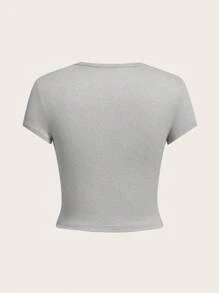 SHEIN EZwear Bộ 4 áo thun bodycon cổ tròn tay ngắn cho nữ, mặc thường ngày mùa hè - Nhiều màu - Xem 9