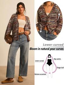 SHEIN LUNE Plus Size Women Casual Brown Sequin Cardigan,Long Sleeve Single-Breasted Knit Tops,Autumn Boho Vacation Fall Winter Business Work Teacher - Multicolor - View 8