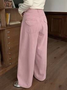 DAZY Quần jeans ống rộng thêu hình trái tim, dáng rộng, thoải mái, size lớn dành cho nữ, phù hợp với mọi mùa - Hồng - Xem 2