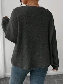 SHEIN Frenchy 加大码女式纯色针织法式毛衣，正面蝴蝶结设计，适合休闲、居家、校服，秋冬 - 灰色 - 查看 2