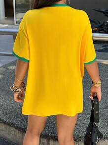 Rovax Plus Size Women's Summer Striped V-Neck Dropped Shoulder Loose Casual T-Shirt Graphic Tees Women Tops - Multicolor - View 2