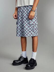 ROMWE MEN Prep Men's Casual Plaid Loose Cargo Shorts, Summer - Multicolor - View 4