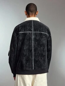 ROMWE MEN Street Life Chaqueta con cremallera delantera y hombros caídos con forro de piel sintética para hombre, otoño/invierno - Negro - Ver 3