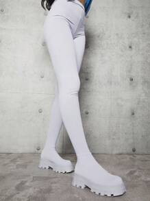 SHUZIA Round Toe Lug Sole Slip On Sock Boots - Grey - View 4