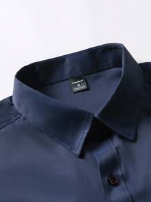 Manfinity Mode Plus Size Men's Solid Color Single-Breasted Pocket Business Casual Long Sleeve Shirt, For Fall