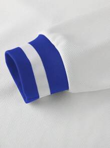 Manfinity Campus Court 男士休闲宽松V领卫衣，Y2K风格针织衫，街头服饰，长袖上衣 - 白色 - 查看 7