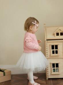 SHEIN Babygirl Pink Knit Cardigan & Tulle Skirt Set, Cute Outfit For Outings And Parties - Multicolor - View 5