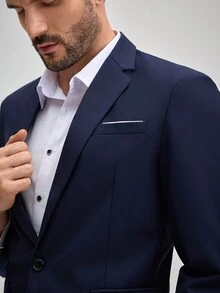 Blazer formal para hombre Officeau, un solo botón, para boda y negocios - Azul Marino - Ver 5