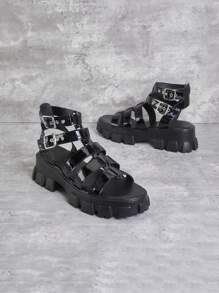 SHUZIA 女士時尚夏季楔形厚底涼鞋 - 黑色 - 查看 2