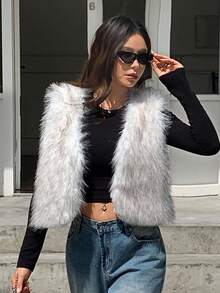 DAZY Women's Fashionable Versatile Sleeveless Fluffy Jacket, Autumn/Winter Vest Women Coats - White - View 10