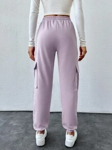 Cloudara Women's Fashionable Solid Color Jogger Pants With Pockets And Drawstring - Lilac Purple - View 2