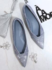 SHUZIA 水鑽裝飾尖頭平底鞋 - 藍色 - 查看 3