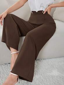 Modelyn Women's Solid Color Wide Leg Pants, Suitable For Commuting - Coffee Brown - View 4