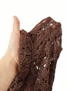 Y2Kool BiGraphic Suéter de mujer con cuello en V y ribete de volantes, blusa de encaje marrón, blusa de ganchillo marrón, blusa de manga larga marrón, blusa de punto marrón, blusa marrón de mujer para el invierno de uso casual