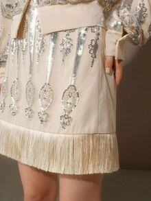 Anewsta Women's Elegant Sequin Embroidered Flounce Hem Skirt, Luxurious Party Costume For Halloween, Christmas, Fashion & Versatile