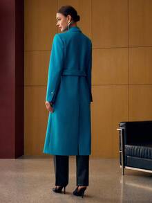 MOTF PREMIUM WOOL PEAK COLLAR BELTED OVERCOAT, FALL WINTER - Blue - View 3