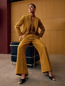 MOTF PREMIUM BLAZER DE LÃ DUPLA FILEIRA PARA OUTONO E INVERNO - Amarelo mostarda - Visão 7