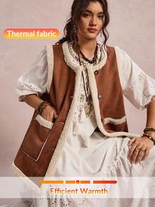 Freevana Gilet in camoscio e pile per donne taglie forti, casual per vacanze