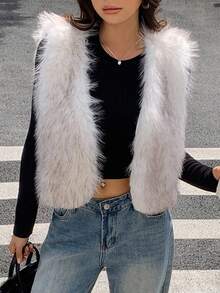 DAZY Women's Fashionable Versatile Sleeveless Fluffy Jacket, Autumn/Winter Vest Women Coats - White - View 2