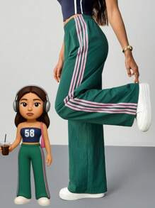 SHEIN Tall Women's Elastic Waist Side Striped Wide Leg Loose Casual Pants,Cargo Pants Sport Set For Women Athletic Set 2 Pieces Vacation Set Women Miami Outfits For Women Tracksuit Two Pieces Set Women Women Track Pants,Fall