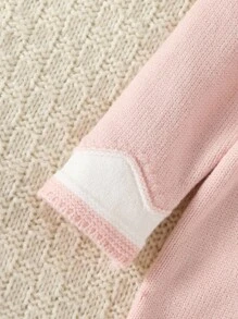 SHEIN 2 件套女婴针织毛衣套装，优雅粉色长袖套头毛衣 + 配套针织裤，舒适的服装适合秋冬季，适合休闲、居家、户外和旅行