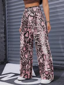 SHEIN Unity 女士高腰蛇皮印花阔腿宽松休闲牛仔裤 - 彩色 - 查看 4
