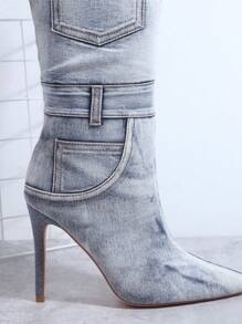 SHUZIA Bottes En Jean Pointu À Talons Aiguilles - Bleu ciel - Voir 4