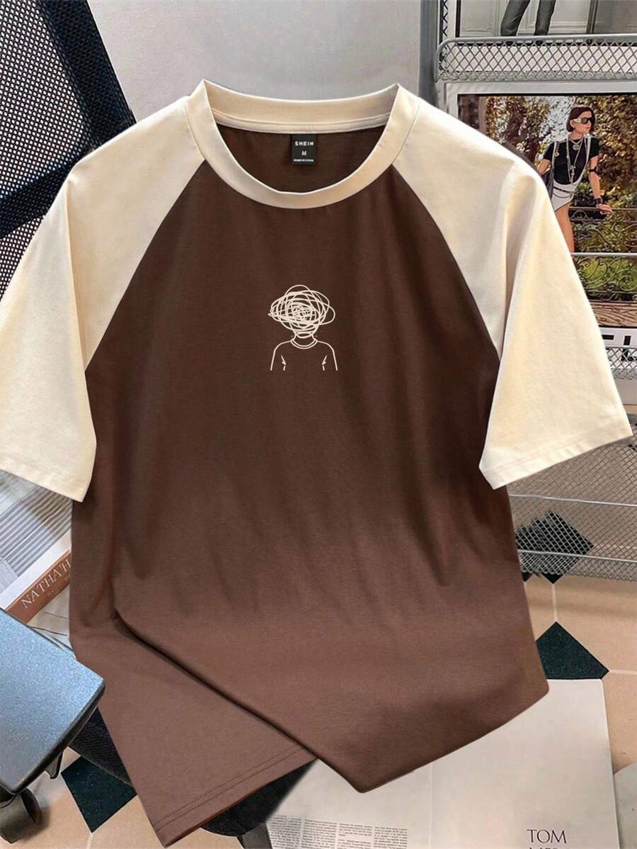 Manfinity Joysei Men's Standard Size Brown Round Neck Casual Raglan Short Sleeve T-Shirt - Multicolor - View 1