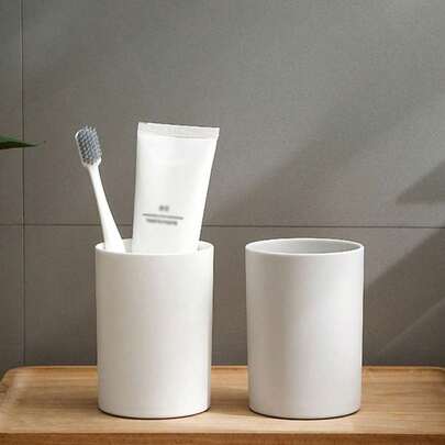 1pc Reusable PP Gargle Cup, Simple Solid Washable Bathroom Mouthwash Brushing Teeth Storage Cup Home Bathroom Decor Summer Back To School