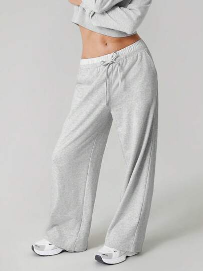 SHEIN Tall Women's Tall Size Drawstring Waist Pockets Wide Leg Loose Casual Gray Cotton Sweatpants