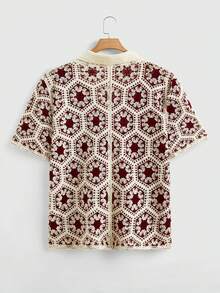 EASEVO Plus Size Men Floral Jacquard Short Sleeve Single-Breasted Casual Knit Cardigan , Fall Winter