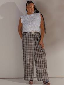 Aralina Curve Fall Winter Western Stolkhom Style Plaid Gingham Straight Leg Pant With Contrast Floral Print Internal Waistband - Multicolor - View 6