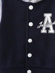 SHEIN 2pcs/Set Baby Boys Navy Blue Autumn Casual Page Boy Back-To-School Outfit,Letter "A" Print Button Sweatshirt Jacket & Colorblock Pants Tracksuit Set - Royal Blue - View 6