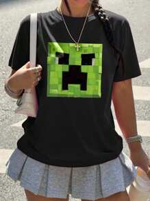 Glimmora Áo thun cổ tròn tay ngắn họa tiết Y2K dễ thương/EMO cổ điển dành cho nữ, thích hợp mặc thường ngày - màu đen - Xem 4
