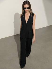 GENKIRA 女士简约剪裁V领西装外套（夏季） - 黑色 - 查看 6