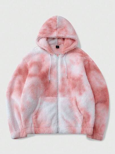 Street Life Men's Hooded Sweatshirt, Street American Tie-Dye Faux Fur Hoodie, Fall Winter