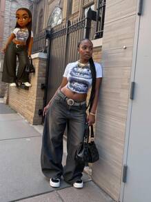 Maweii Áo thun cổ tròn tay ngắn màu trắng in hình miệng phong cách đường phố giản dị, ôm vừa vặn cho mùa hè trở lại trường của phụ nữ, Quần áo nữ - trắng - Xem 5