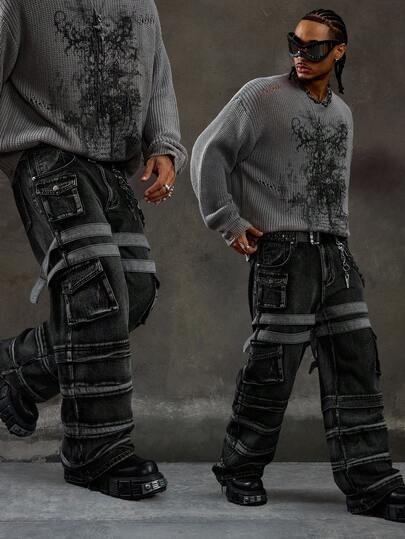 Street Life Men's Casual Avant Cargo Denim Jeans, Grunge