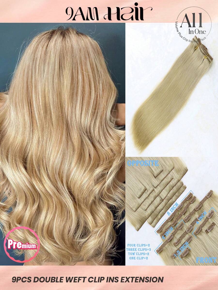 Seamless Clip Ins 9 chiếc 200g/220g/240g Ren cơ sở 16# Light Bloned Clip In 100% Remy Tóc người nối dài Căn chỉnh biểu bì Kẹp chìm đôi cho phụ nữ tóc mỏng Vẻ ngoài tự nhiên Chất lượng hàng đầu - S16 - Xem 1